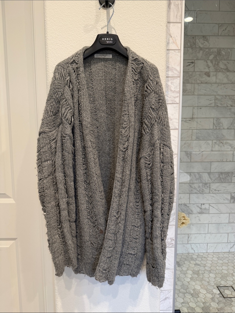 Gray Open Draped Cable Cardigan